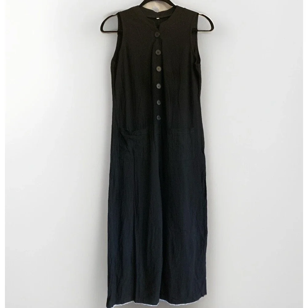 Girl's 14/16 Black‎ Romper Sleeveless V-Neck Button Front Pockets Classic Pants